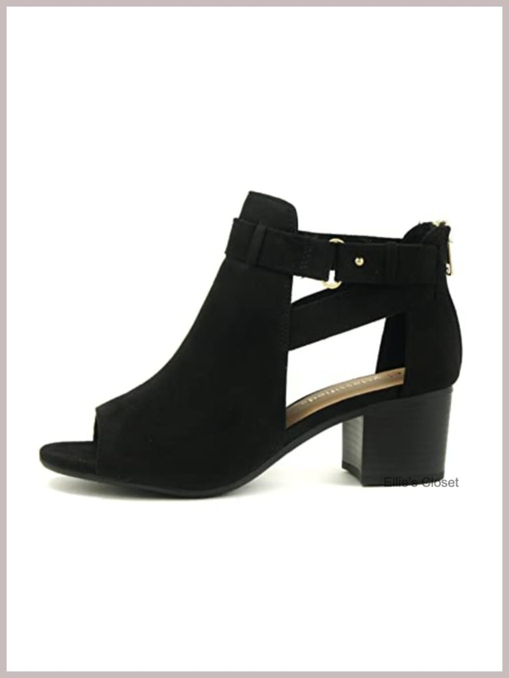 Women's Cutout Side Strap Mid Chunky Heel Ankle Bootie